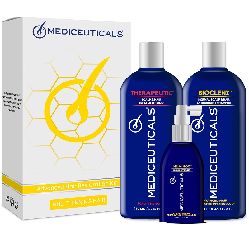 advanced hair restoration kit fine - Набір проти випадіння та стоншення волосся у чоловіків (для нормального/жирного волосся) Mediceuticals Advanced Hair Restoration Kit