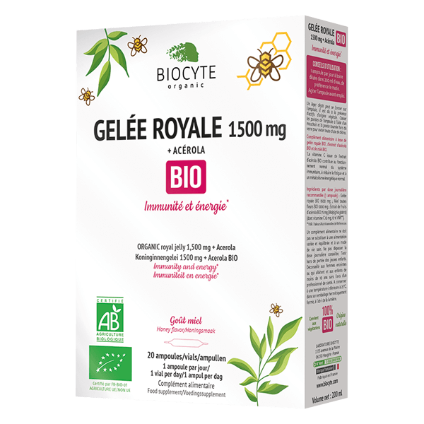 gelee royale v1a 0121 bi 3760289221349 - Добавка дієтична на основі маточного молочка та ацероли Biocyte Gelee Royale Bio 1500мг