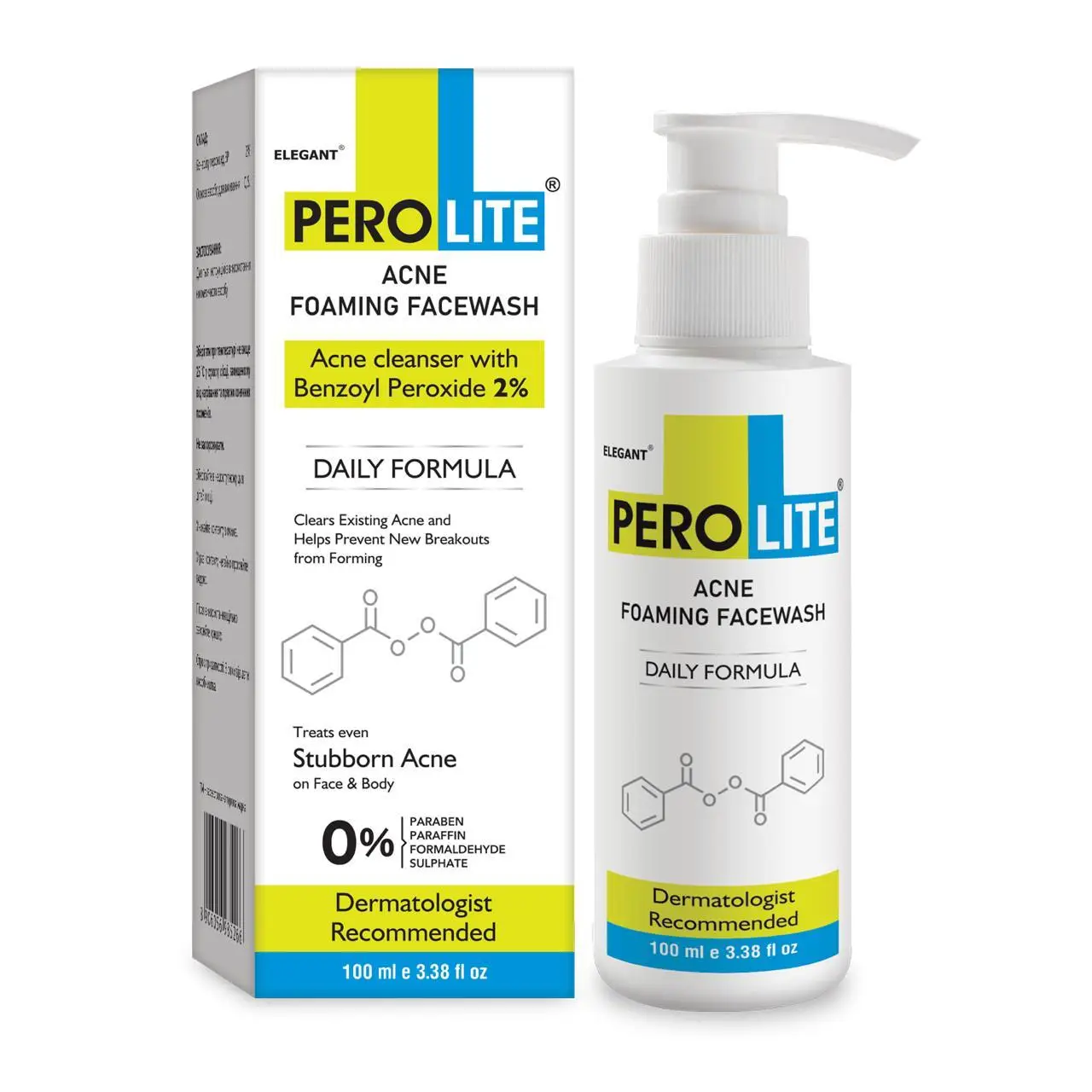 perolite facewash2 88316641393649 - Засіб для вмивання з 2% бензоїл пероксиду Перолайт Perolite Foaming Facewash Benzoyl Peroxide 100мл
