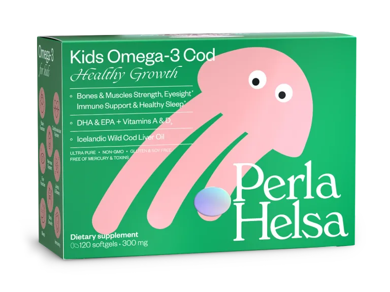 - Омега-3 із тріски з вітамінами А і D3 Perla Helsa KIDS 120 капсул