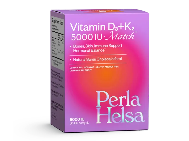 - Вітамін D3 Perla Helsa + K2 Match 5000 IU + 75 mcg 60 капсул