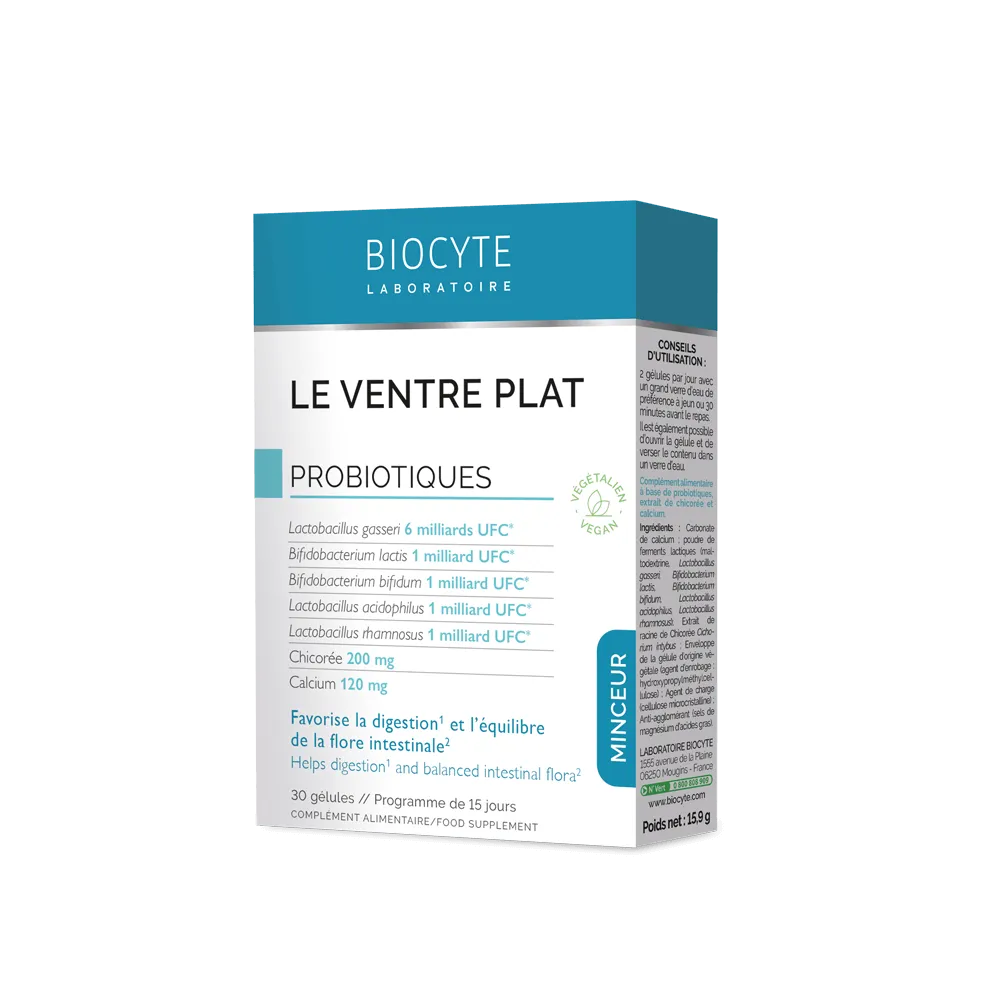 le ventre plat v1a 1023 3760289222278 1 1 - 5 штамів пробіотиків. Нормалізує мікрофлору Biocyte Le Ventre Plat 30 капсул