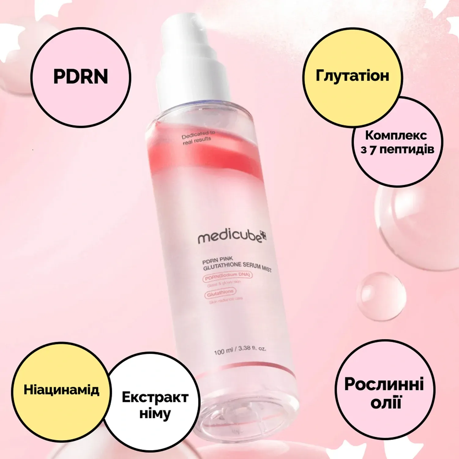 medicube pdrn pink glutathione serum mist 100 ml 76356253286941 - Сироватка-міст з полінуклеотидами та глутатіоном для сяйва шкіри Medicube PDRN Pink Glutathione Serum Mist 100мл